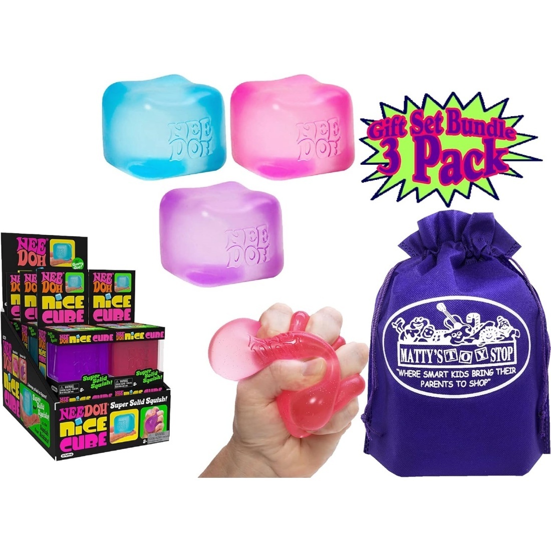 Nice Cube Translucent NeeDoh – 3 Pack (Purple/Pink/Blue) - Image 3